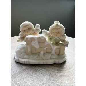 Winter Kinder Babies Making Snowballs Bisque Porcelain Figurines